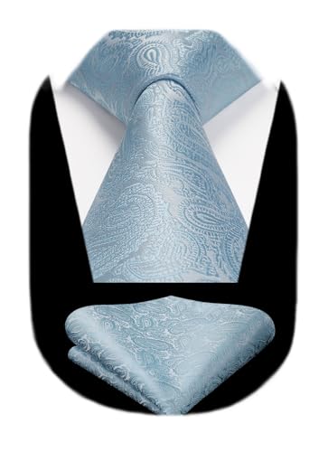 Image of HISDERN Extra Long Ties for Men Classic Floral Tie and Pocket Square Elegant Silk Necktie Handkerchief Set Wedding Party