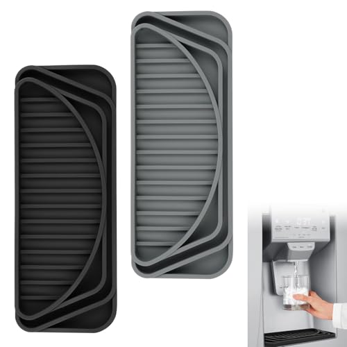 Aolso Silicone Refrigerator Drip Tray 2 Pack, Cuttable Water Dispenser Drip Collector, Spill-Free Non-slip Dispenser Pan Protector for Whirlpool/Samsung/LG/GE Fridge Accessories (Black+Grey)
