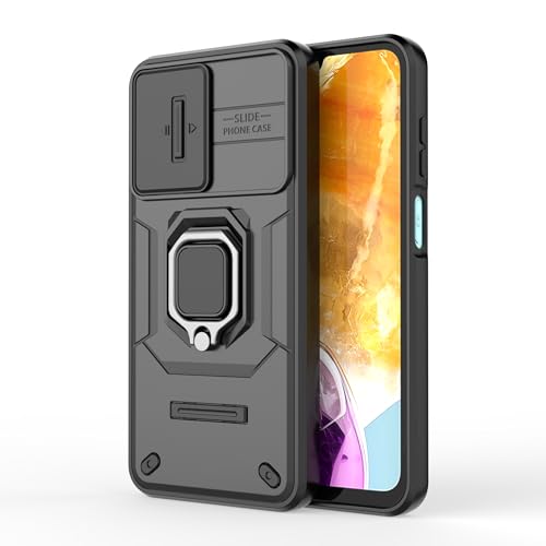 Image of TPU+PC Camshield Pro Case With Slide Camera Protection And Ring Stand Bumper Back Case Cover For Samsung Galaxy M15 5G / F15 5G (Black)
