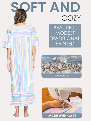 Image of Casual Nights Women's Zip Front Woven House Dress | 3 /4 Sleeves Housecoat Long Duster Lounger