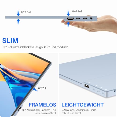Jhcztrk 14 Zoll tragbarer Monitor Touchscreen Full HD 1200P Metallrahmen HDMI USB C kompakter Touch Monitor mit Cover Stand und Lautsprechern für Laptop PC Mac Surface PS4/5 Xbox