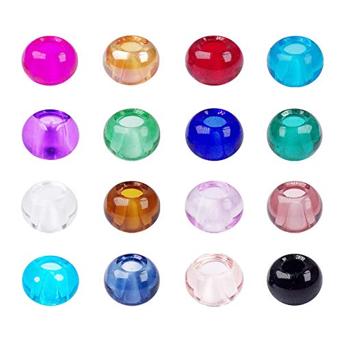 AIPRIDY 100Pcs 15x11mm Painting Murano Large Hole Glass Beads Mix Color with Silver Brass Cores European Charm fit Bracelet Necklace (No Core Lampwork Beads)
