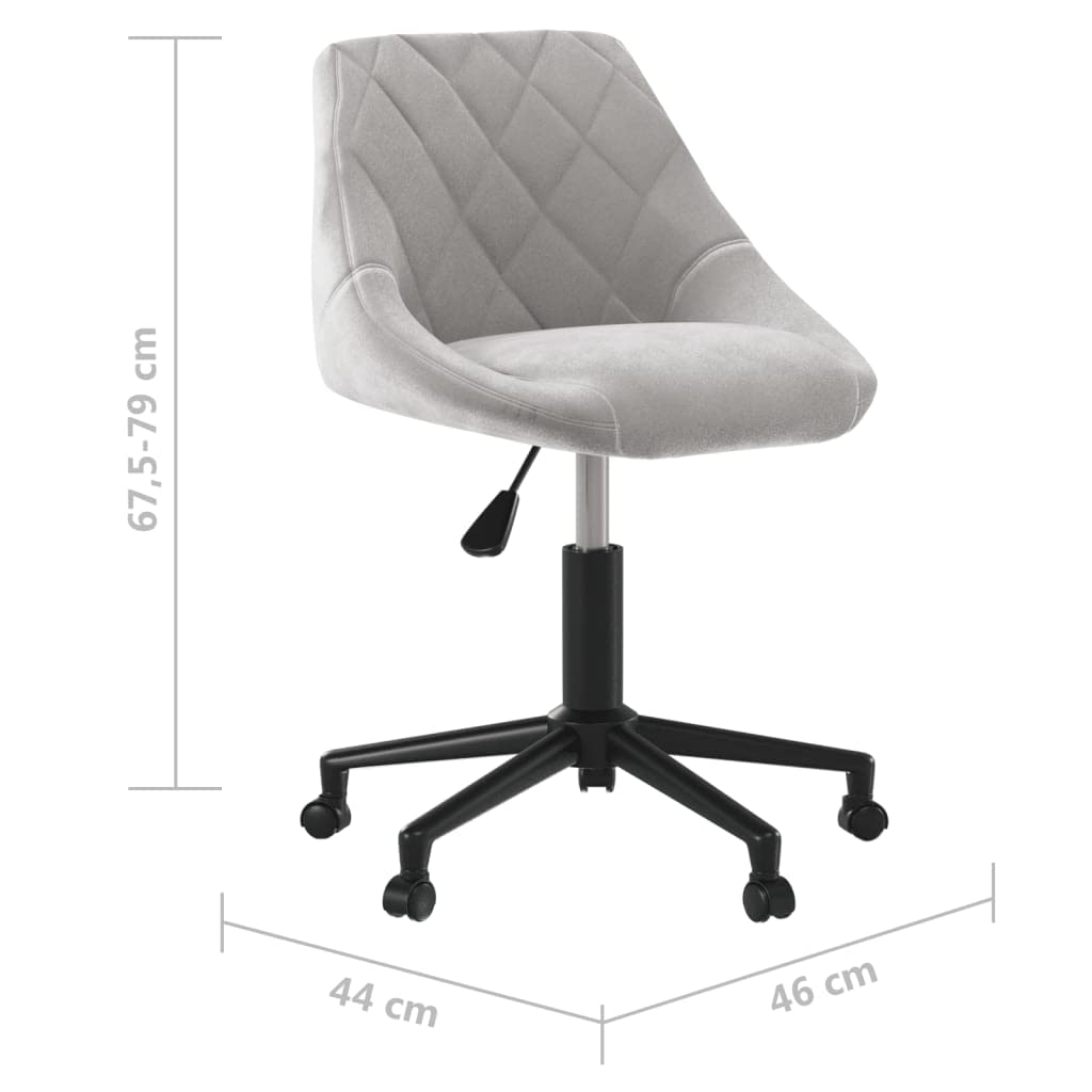 Silla de oficina giratoria gris claro terciopelo con altura regulable 46 x 44 x 67,5 – 79 cm ergonómica, para oficina en casa con ruedas y base de metal estable, asiento cómodo para trabajar y jugar