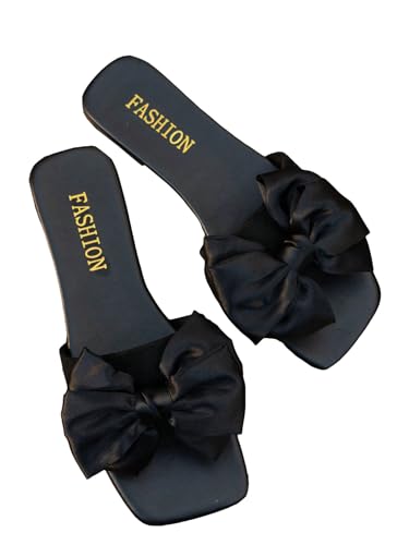 GORGLITTER Women's Bow Sandals Comfortable Cute Flat Sandals Slip On Slide Sandals for Beach, Wedding, Vacation