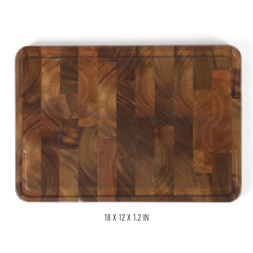 Image of Calphalon Edge Guard Cutting Board, 18 x 12-Inch End-Grain Acacia Wood Cutting Board, Heavy-Duty Wooden Chopping Block for Stable Meal Prep