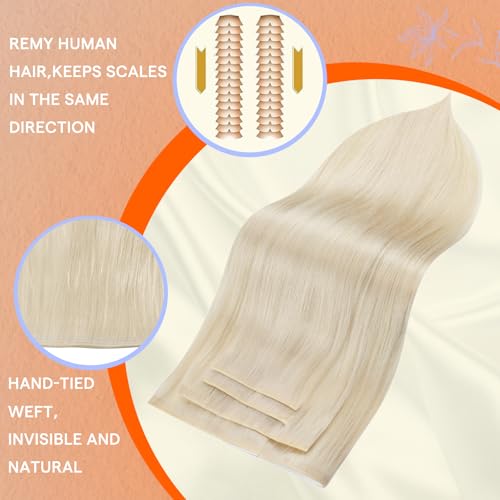 Image of Full Shine Genius Weft Hair Extensions Human Hair, Ash Blonde 18 Inch | 90g 4 PCS, Seamless Tape in Hair Extensions Human Hair, Hand Tied Weft, Flat Base, Smooth Movement, Bridal Hairstyles