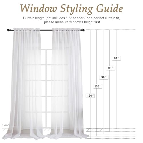 Image of OVZME White Sheer Curtains 84 Inches Long 2 Panels Set, 59 Inch Extra Wide Light Filtering Sheer White Curtains for Living Room Bedroom, Modern Voile Filmy Rod Pocket Window Drapes, 59Wx84L Inches