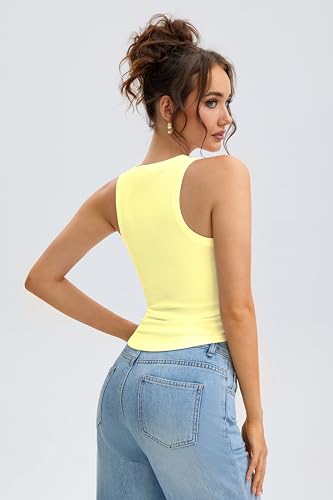 Cotton Sleeveless Tank Tops for Women, High Neck Summer Workout Racerback Ribbed Shirts Beach Vacation Outfits2