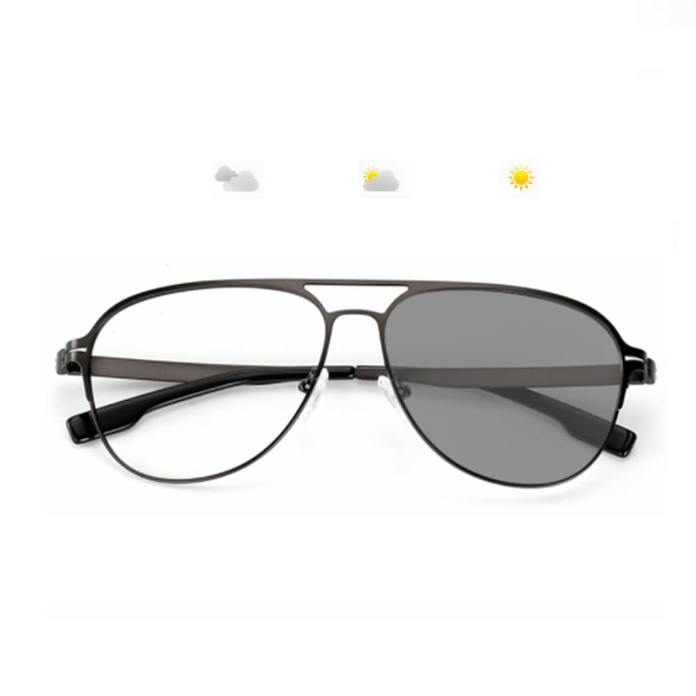 Herren Piloten Lesebrille Photochrome Outdoor-Sonnenbrille UV400 Fahren/Fischen Brillen Selbsttönende Metall Presbyopie Brille +1,0 Bis +3,50 (Size : +3.50)