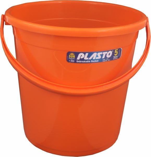 Image of Plasto Unbreakable Plastic Triangle Print Bucket for Home & Bathing with Handle | Easy to Clean | Pack of 2 | Multicolor (16 LTR)