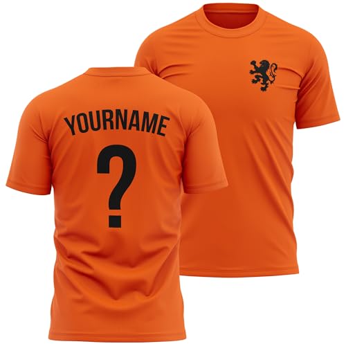 Personalised Netherlands Lion Mens T Shirt Retro Holland Football Dutch Custom Name Number European Tee, L, Orange