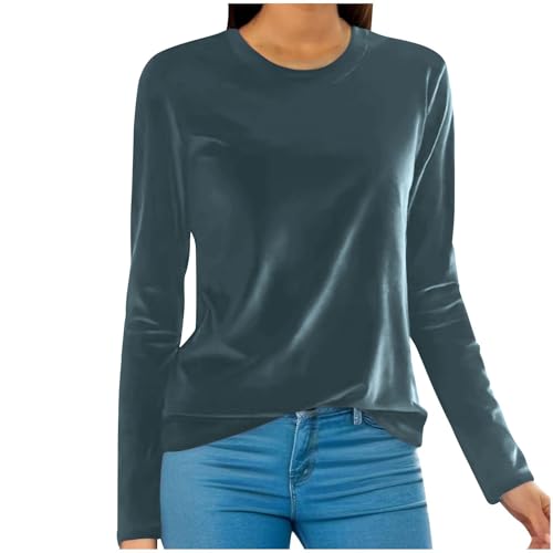 Women's Tops Christmas Sweatshirt Light Blue Tops Activewear Pullover Womens Tshirt Velvet Base Shirts Velour Long Sleeve Casual Work Tees Tunic Solid Color Loose Fit
