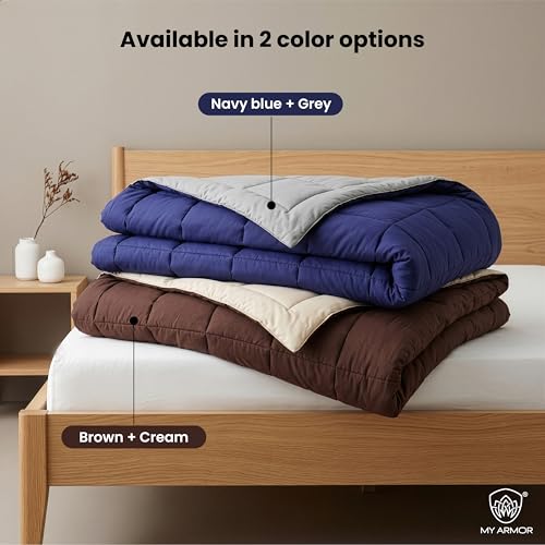 Image of MY ARMOR 220 GSM Reversible Comforter for Double Bed | Microfiber Quilt /Duvet /Blanket for AC & Winter | Soft, Lightweight & Breathable Comforter (90 x 100 Inch, Brown & Cream)