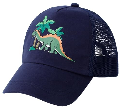 CHUNG Toddler Baseball Cap Baby Boys Girls Kids Adjustable Sun Hat Printed Dinasaur Mesh,Navy Dino,1-3T
