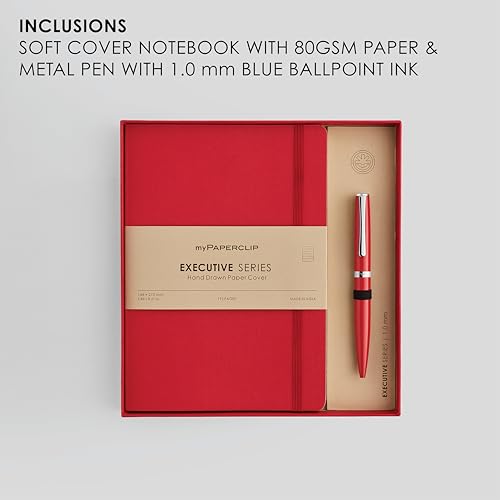 Image of myPAPERCLIP Executive Series A5 Diary & Pen Gift Set | Includes Classic Ball Pen & Softcover Notebook | 192 Pages, 80 GSM | Ideal Corporate, Office & Personal Gift | Red