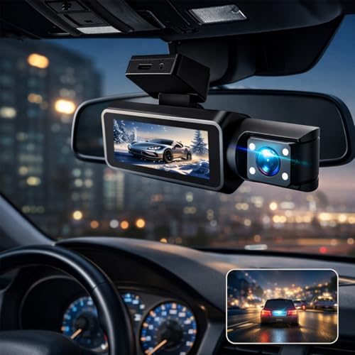 Image of Carhatke Triple Channel 1080P Dash Cam for Car | Front + Cabin + Rear Camera | Full HD Recording | Loop Recording | Night Vision | Wide Angle | G-Sensor | Easy Installation | 1 Year Warranty