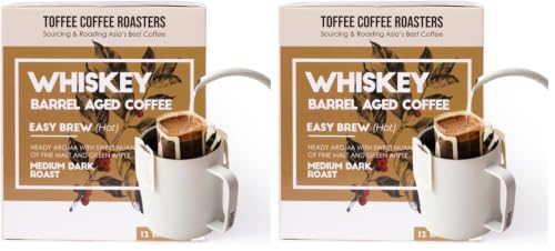 Image of Toffee Coffee Roasters | Easy Brew (Hot Brew) Coffee | Single Malt Whiskey Barrel Aged Grounded | Pack of 16 Sachets | Medium Dark Freshly Roasted | Notes: Fine Malt & Green Apple