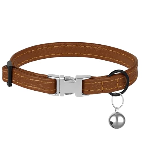 Collar de cuero para gato anti tirones que no daña el pelaje suave 8