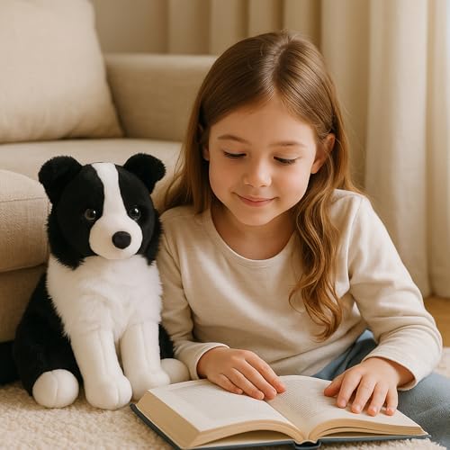 WEIGEDU Border Collie Plüschtier Hund Stofftiere Plüschtiere, 30.5 cm, Weicher Realistischer Schwarz-Weiß Welpe, Kuscheliges Farmtier-Plüschtier für Kinder, Mädchen, Jungen, Geburtstag