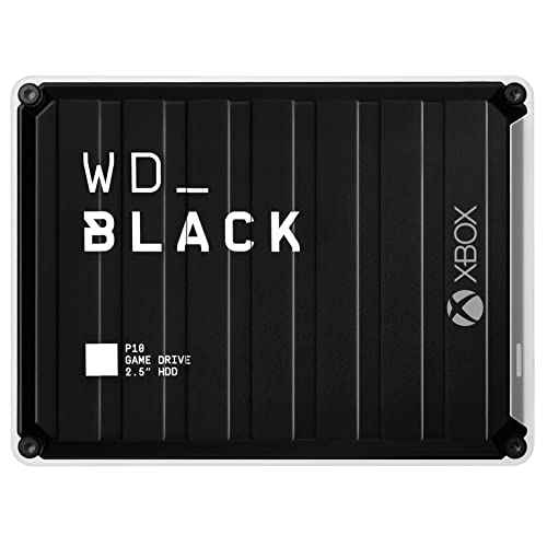 WD_BLACK P10 pour Xbox, 5 To Disque dur Externe Portable, des vitesses allant jusqu'à 130 Mo/s, avec une abonnement d'un mois au Xbox Game Pass, Noir et Blanc