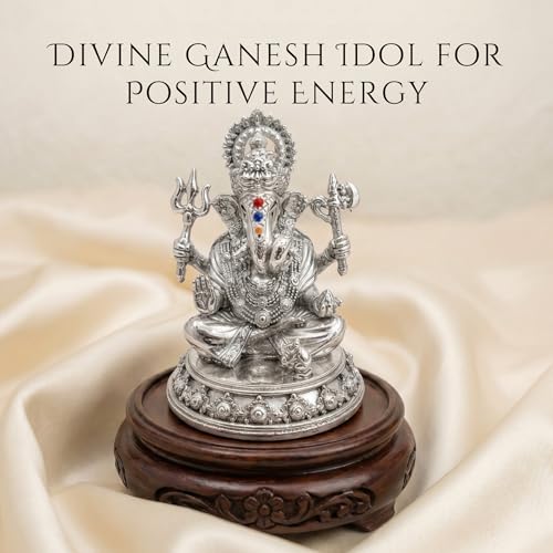 Image of Silver Plated Ganesh Idol 3 Inch with Gift Box | Ganpati Murti for Home Decor, Puja Room, Office Desk & Car Dashboard | Spiritual Housewarming Gift Showpiece