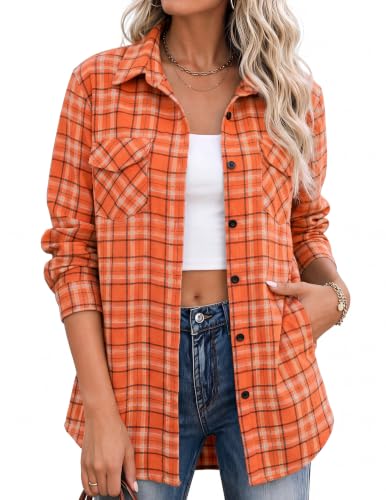 Image of Zeagoo Flannel Shirt Women Plaid Button Down Shackets Long Sleeve Fall Tops