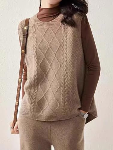 Image of Womens Knit Sleeveless Crewneck Sweater Vest 2025 Knitwear Tank