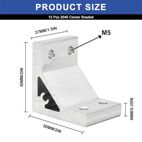 Image of 12pcs 2040 Corner Bracket Angle 2040 Aluminum Extrusion Hardware T-Slot Accessories V-Slotted with T Nuts and Screws for 2040 Aluminum Profile 3D Printer Frame Parts Silver