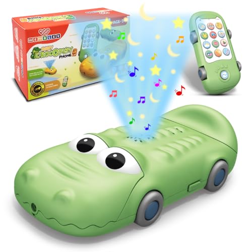 Wembley Crocodile Early Learning Projection English Portable Baby Intelligent Mobile Phone Toy, Battery Operated Musical Soft Plastic Toy, (Green)