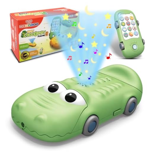 Wembley Crocodile Early Learning Projection English Portable Baby Intelligent Mobile Phone Toy, Battery Operated Musical Soft Plastic Toy, (Green)