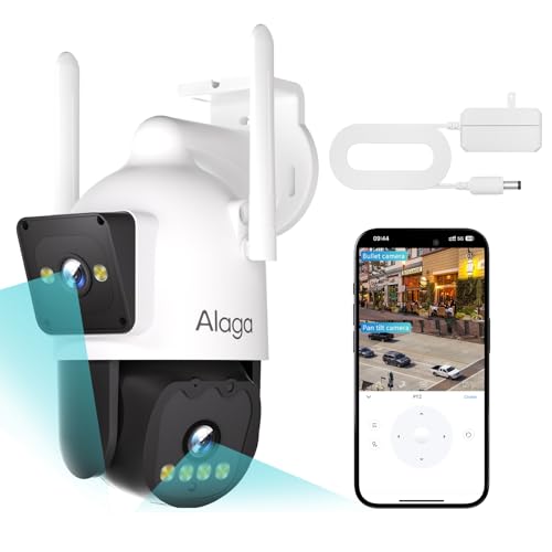Alaga Security Cameras Wireless Outdoor,Dual Lens 5G&2.4G,F1.0 Lens Full Color,Blutooth Pairing 4 preset Cruise Control Motion Detection,360° Pan Tilt Home WiFi with 10-Feet Power Cord,24/7 Recording