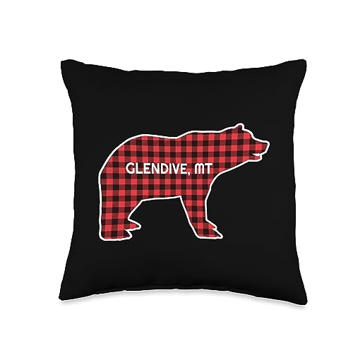 Glendive Plaid Brown Grizzly Bear PNW Montana PNW Gift Throw Pillow