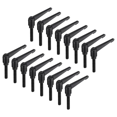 Image of uxcell 16pcs Lever Adjustable Handles M10 x 50mm Metric Male Thread, Level Clamping Handle Hand Stud Knobs Rotating Screw Handles Bolts with Locking Lever, Black
