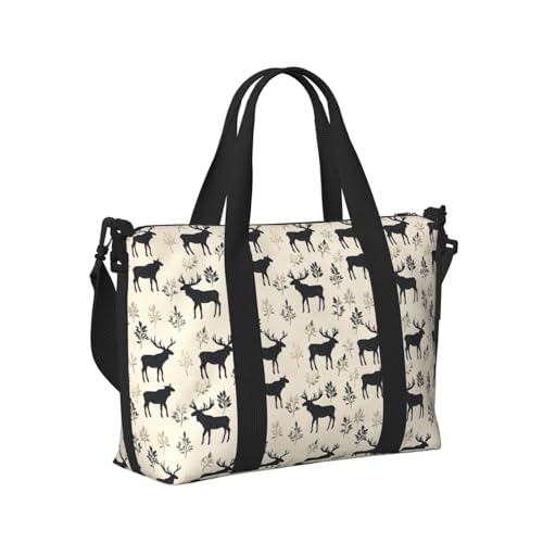 Laptop Tote Bag for Women Work - Plant Elk Silhouette Print Weekender Overnight Bags for Women Travel, Gym Duffle Bag for Men, Personal Item Crossbody Travel Bags for Men Carry On