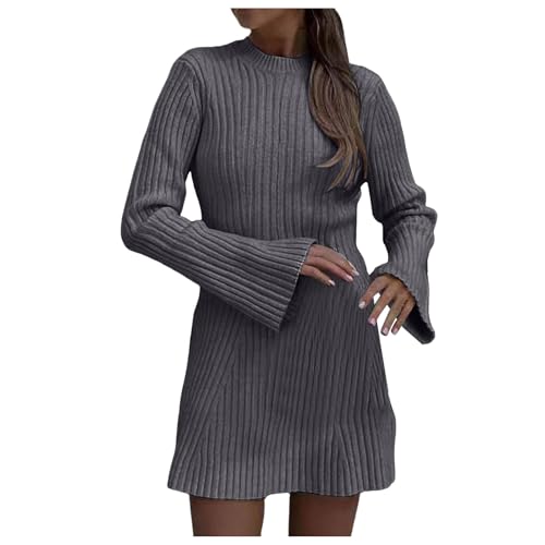 Kleid Winter Modischer, lässiger Damenrock Strick mit Langen Ärmeln schmaler Unterseite in Volltonfarbe modischem, angesagtem Kleid. Grobstrick...