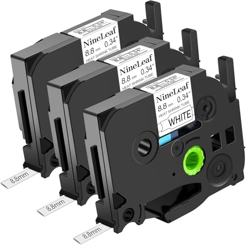 Image of NineLeaf 3 Pack Compatible for Brother P-Touch 8.8mm Heat Shrink Tube HSe221 HSe-221 Label Tape Black on White Cassette for PT-E300 E300VP E500 E550WVP P750WVP H300 Label Maker use in Cables Wires
