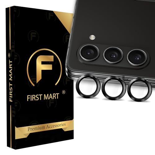 Image of FIRST MART Black Camera Ring Guard Protector for Samsung Galaxy Z Fold 5 | Tempered Glass with Metal Alloy Rings, HD Clear, Scratch Resistant, Case-Friendly | Pack of 1