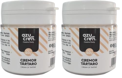 Azucren - Cremor Tártaro - Estabilizante de las Claras de Huevo y la Nata - Evita la Cristalización del Azúcar - 40 Gr (Paquete de 2)