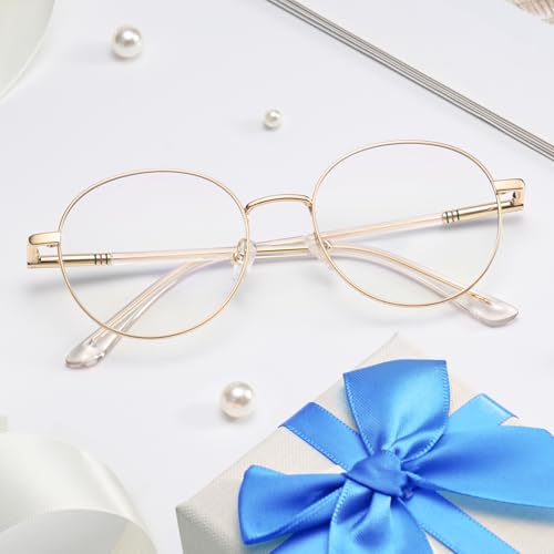 Image of Dollger Round Blue Light Blocking Glasses for Women Men Circle Clear Lens Metal Frame Computer Gaming Eyeglasses Blue Light Glasses