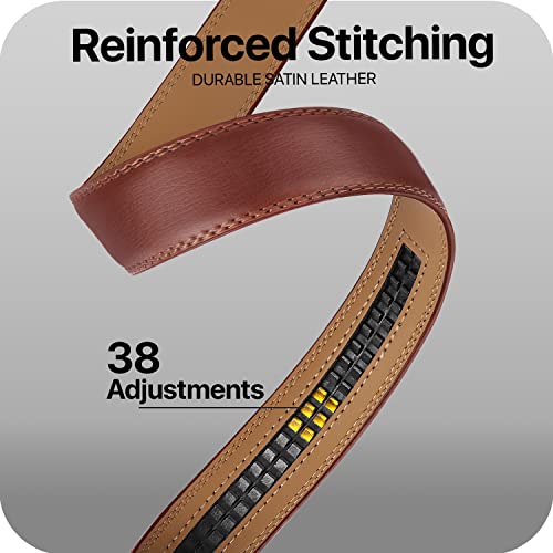 Image of Marino Avenue Ratchet Belt for Men. Adjustable Leather Dress Belt with 38 Easy to Click Into Place Ratchet Closures.