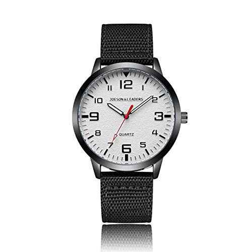 JOESON LEADERS Reloj de pulsera, 3 ATM, impermeable, para exteriores, unisex, cuarzo, deportivo, con correa de nailon y piel, Blanco y negro., pulser
