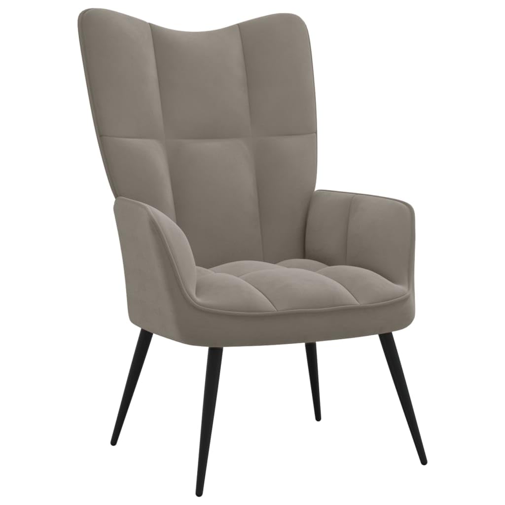 vidaXL Chic and Elegant Relaxing Chair - Soft Velvet Upholstery in Light Gray - Steel Framed Armchair for Living Room, Bedroom, Lounge Area