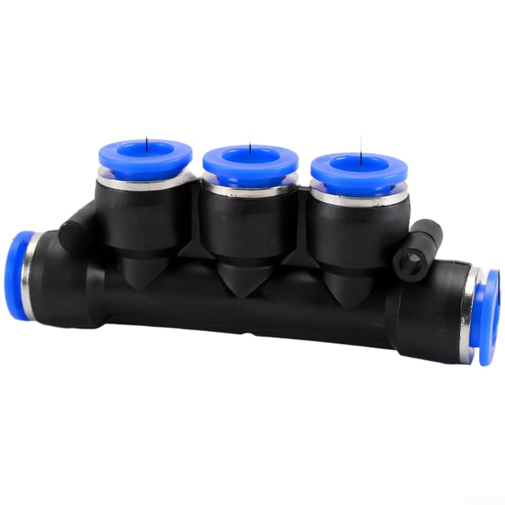 Conector 5 Vías Push Fit para Compresor de Aire, Acoplador para rápido Giratorio 360°, Plástico Ingeniería, Tubo 4mm-12mm, Kit 10 para uds(PK-4)