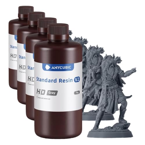 Image of ANYCUBIC 3D Printer Resin, Upgraded 8K Standard Resin V2, Enhanced Toughness and Strength, Lower-Odor, High Precision 3D Printing Resin for All LCD Resin 3D Printers (HD Grey, 1kg) (Pack of 4)