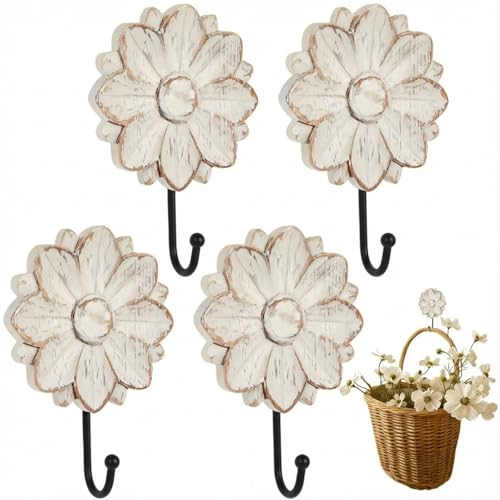 Weysat 4 Pcs Vintage Hooks for Wall Wood Farmhouse Towel