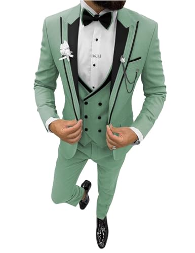 Men Tuxedo Suit Set Double Breasted Suit Men 3 Piece Suit for Wedding Prom Party Dinner One Button Blazer Vest Pants