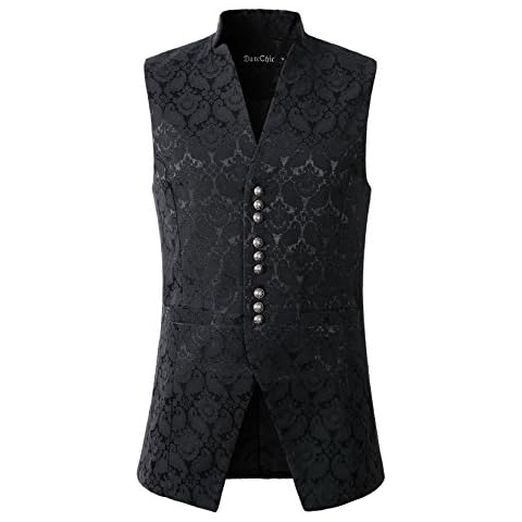 DarcChic Mens Damask Waistcoat Vest Waistcoat Victorian Steampunk Gothic Stand-up Collar (XXL, Black) Cover