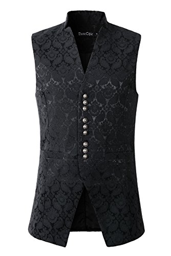 Mens Gothic Steampunk Vest Waistcoat Victorian Damask Stand-up Collar Tailcoat