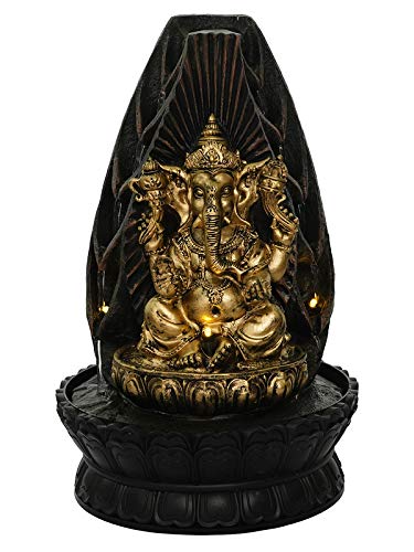 Craft Smith Polyresin Chocolate Colour Table Top Indoor Rock Finish Waterfall Fountain for Home Decor with LED Lights, Speed Controller Pump & Crystal Ball (Size: 25.5 x 21 x 18.5CM | Wt: 1145grm)