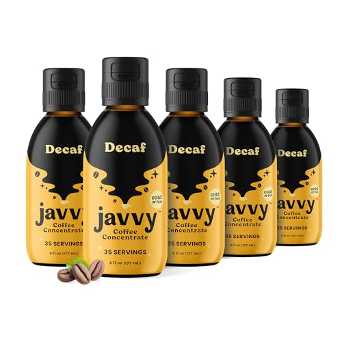 Image of Javvy Cold Brew Coffee Concentrate Instant Coffee, Decaf, 5 Pack | 100% Real Coffee, 0g Sugar, No Artificial Flavors, 60-80mg Caffeine per Serving, Gluten Free, Makes Hot or Iced Coffee